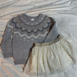 Gray Sweater and Cream Skirt Set